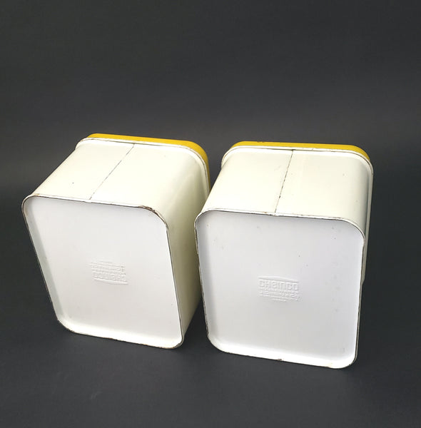 Vintage Metal Kitchen Canister Set Spice of Life with Yellow Lids Cheinco Set of 4