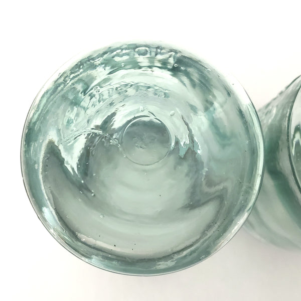 Pair of Antique Aqua Blue Lynchburg Standard Mason Canning Jars with Zinc Lids