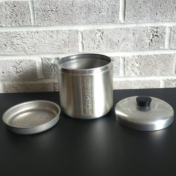 Midcentury Spun Aluminum Kitchen Canister Set of 5 Italy Plus Grease Canister ca. 1950s