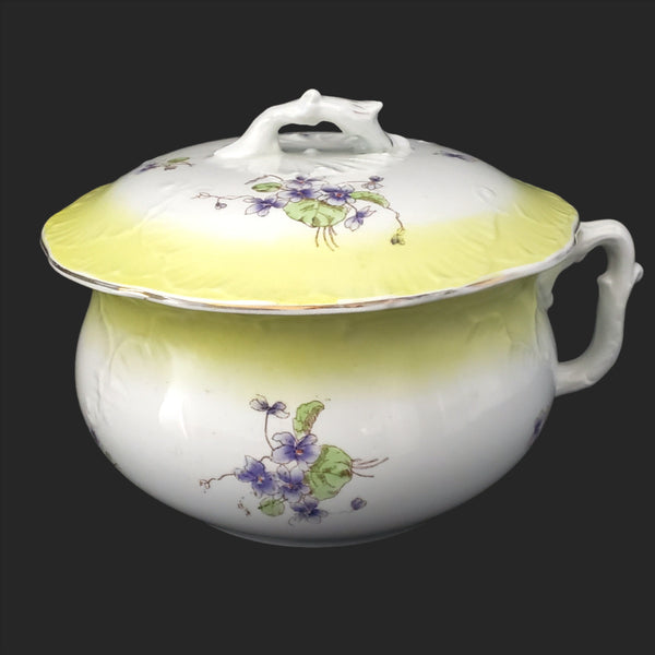 Antique English Chamber Pot with Lid Yellow & Purple Violets By Johnson Brothers