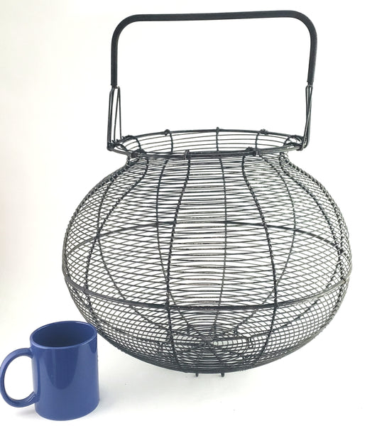 Large Vintage Metal Wire Basket 19" Tall Fixed Handle
