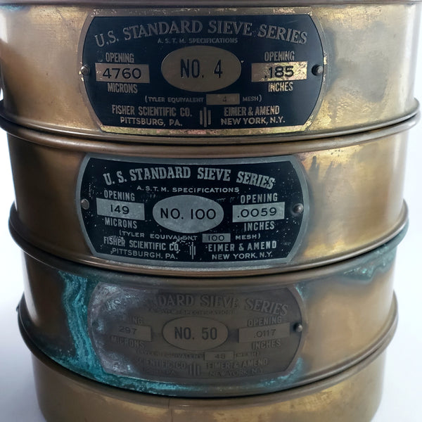 Vintage Brass Stackable Lab Sieves Set of 4  Fisher Scientific Co and Elmer & Amend