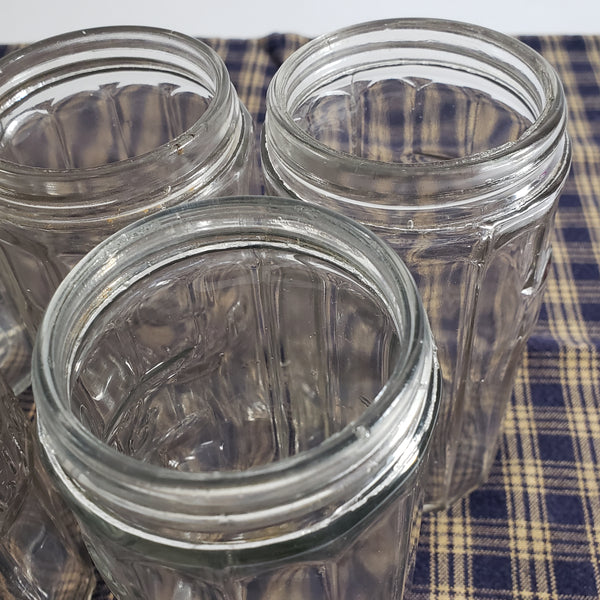 Antique Hoosier Cabinet Glass Spice Jars with Tin Lids Script Colonial Set of 5