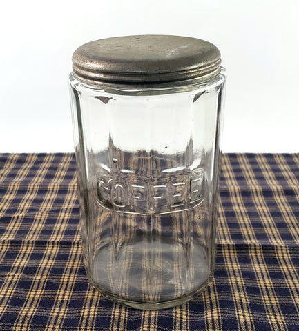 Antique Hoosier Cabinet Glass Coffee Jar with Tin Lid