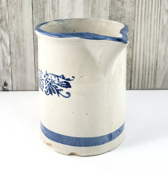 Old Farmhouse Stoneware Milk Pitcher Blue Stencil & Trim 6 Cups