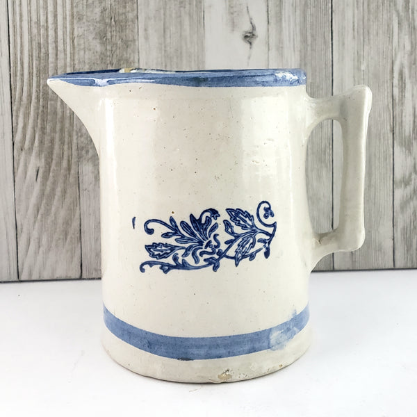 Old Farmhouse Stoneware Milk Pitcher Blue Stencil & Trim 6 Cups