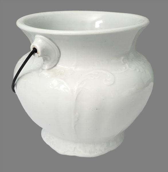 Antique Victorian White Ironstone Slop Jar Bucket Master Chamber Pot with Bail Handle