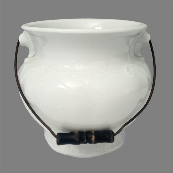 Antique Victorian White Ironstone Slop Jar Bucket Master Chamber Pot with Bail Handle