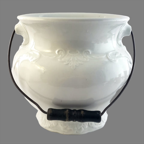 Antique Victorian White Ironstone Slop Jar Bucket Master Chamber Pot with Bail Handle