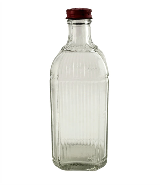 Vintage Glass Ribbed Bottles with Red Aluminum Screw Lid ca. 1930s-1950s