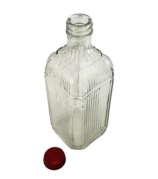 Vintage Glass Ribbed Bottles with Red Aluminum Screw Lid ca. 1930s-1950s