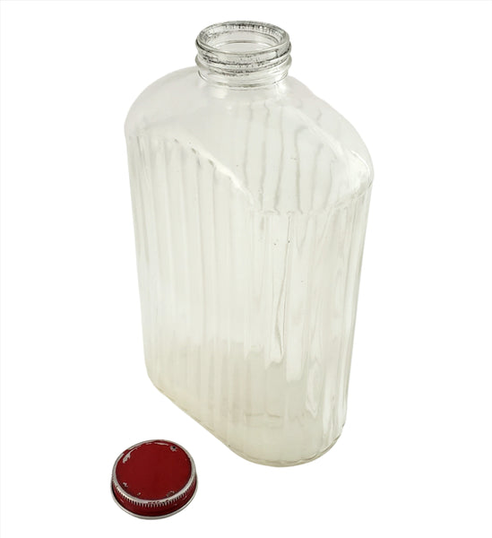 Vintage Glass Ribbed Bottles with Red Aluminum Screw Lid ca. 1930s-1950s