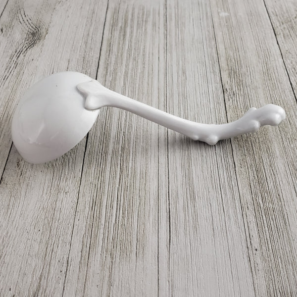 Vintage White Ironstone Gravy Sauce Ladle 7" Decorative Leafy Handle