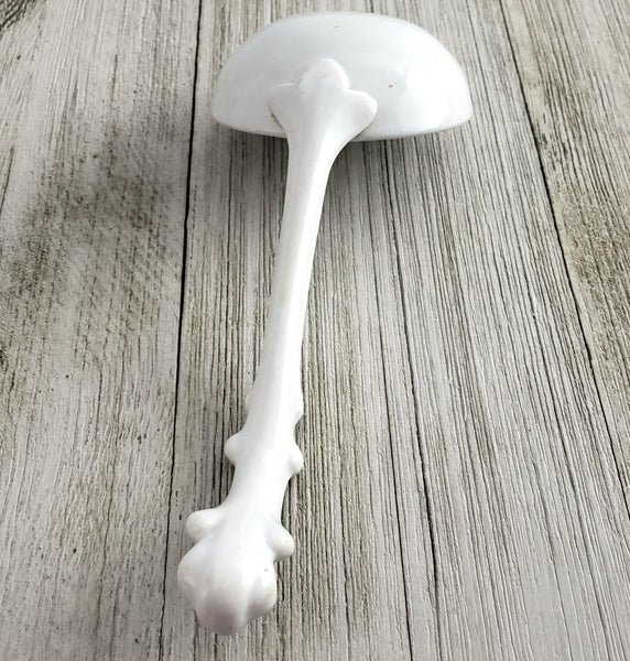 Vintage White Ironstone Gravy Sauce Ladle 7" Decorative Leafy Handle