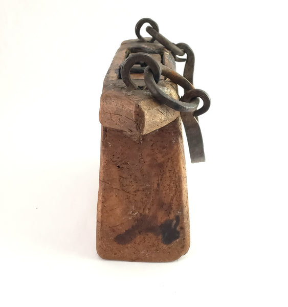 Primitive Hand Carved Wooden Oil, Grease, Tar Carrier Wrought Iron Handle