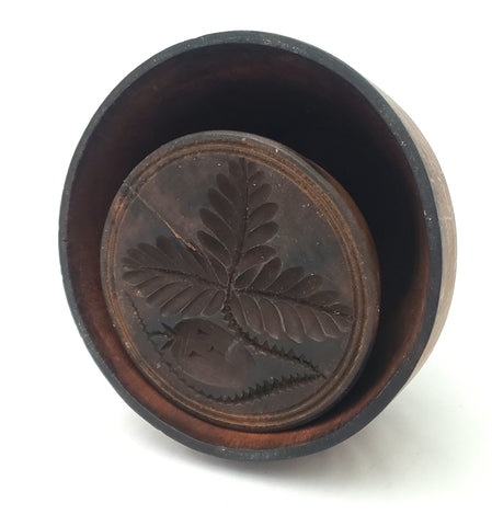 Antique Wooden Butter Mold Press Leaf and Acorn Pattern Plunger Style