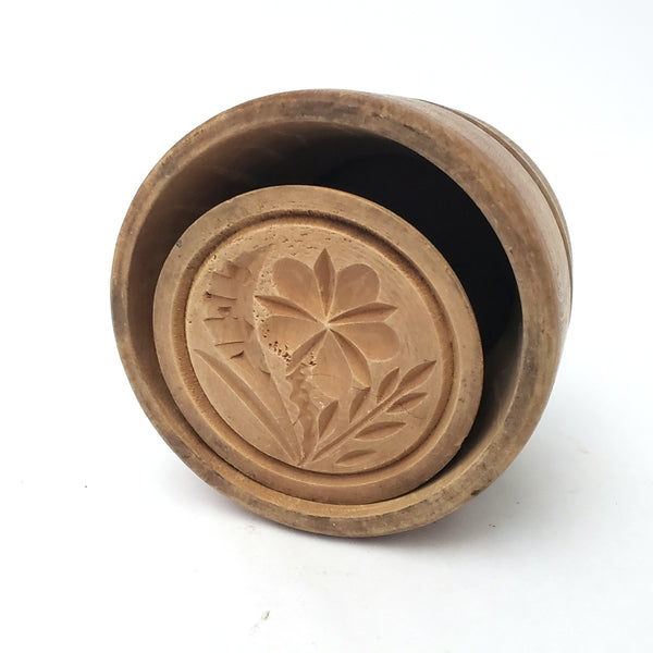 Antique Wooden Butter Mold Press Flower Plunger Style