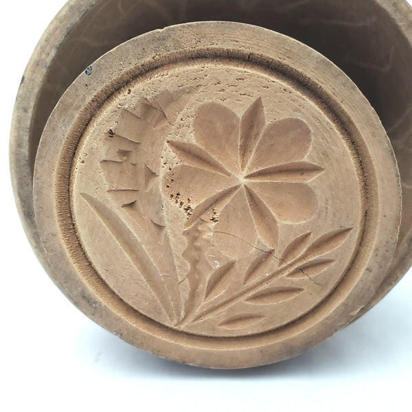 Antique Wooden Butter Mold Press Flower Plunger Style