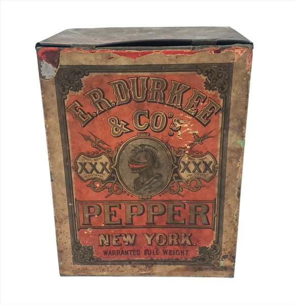 Antique Large General Store ER DURKEE Spice Pepper Tin Canister 10 1/2" New York
