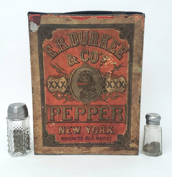 Antique Large General Store ER DURKEE Spice Pepper Tin Canister 10 1/2" New York