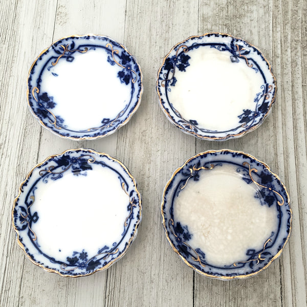 Antique Blue & White Round Butter Pat Dishes Collection of 12