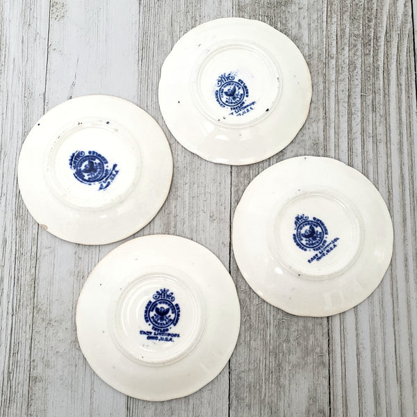 Antique Blue & White Round Butter Pat Dishes Collection of 12