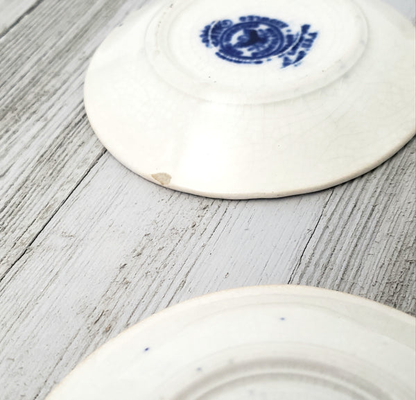 Antique Blue & White Round Butter Pat Dishes Collection of 12