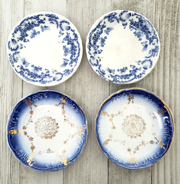 Antique Blue & White Round Butter Pat Dishes Collection of 12