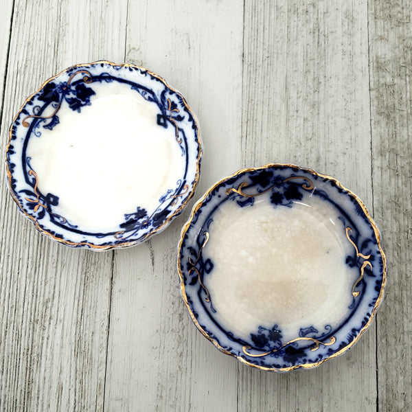 Antique Blue & White Round Butter Pat Dishes Collection of 12