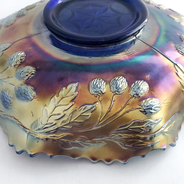 Antique Fenton Art Carnival Glass Bowl "Peacock and Grape" 9" Ruffled Collared Base