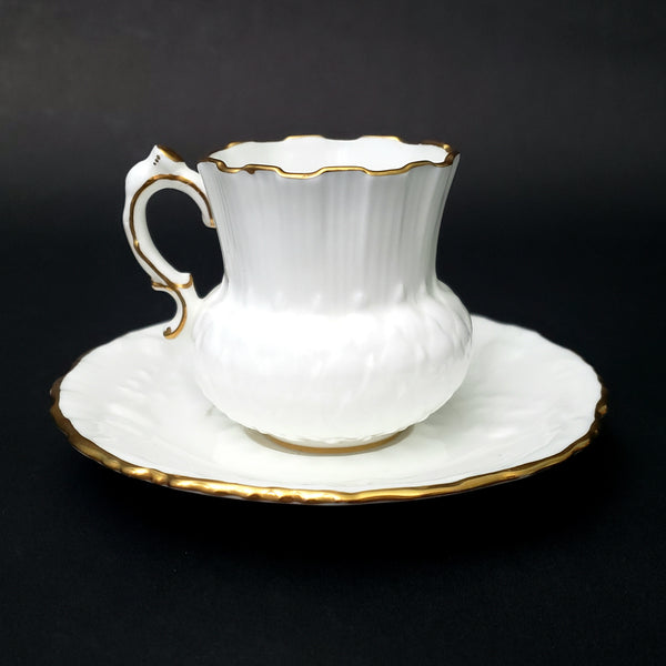 Vintage Hammersley Bone China White Demitasse Cup & Saucer Set Gold Gilt Trim