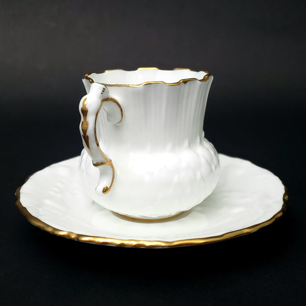 Vintage Hammersley Bone China White Demitasse Cup & Saucer Set Gold Gilt Trim