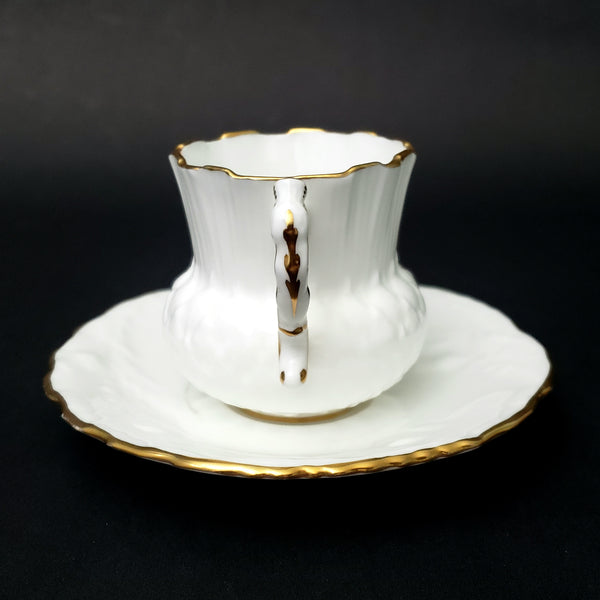 Vintage Hammersley Bone China White Demitasse Cup & Saucer Set Gold Gilt Trim