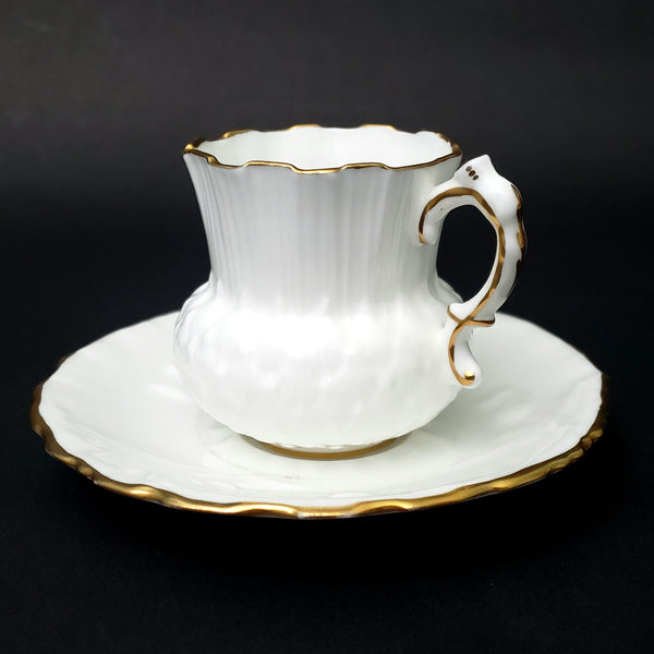 Vintage Hammersley Bone China White Demitasse Cup & Saucer Set Gold Gilt Trim