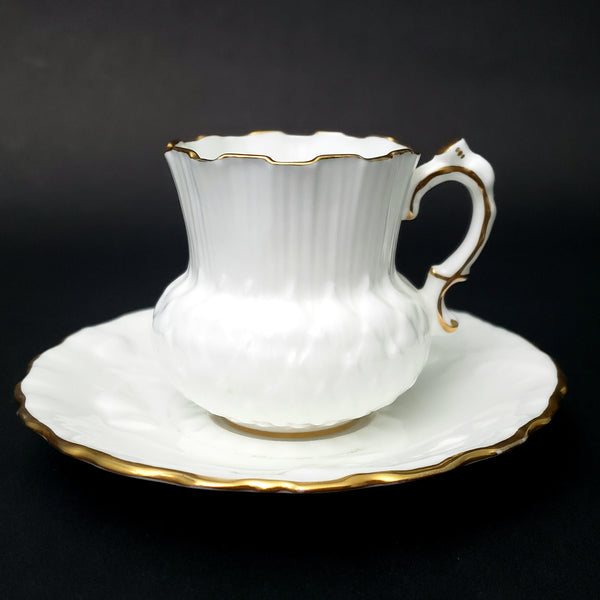 Vintage Hammersley Bone China White Demitasse Cup & Saucer Set Gold Gilt Trim