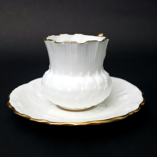 Vintage Hammersley Bone China White Demitasse Cup & Saucer Set Gold Gilt Trim