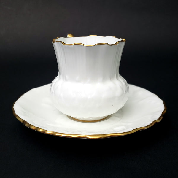 Vintage Hammersley Bone China White Demitasse Cup & Saucer Set Gold Gilt Trim