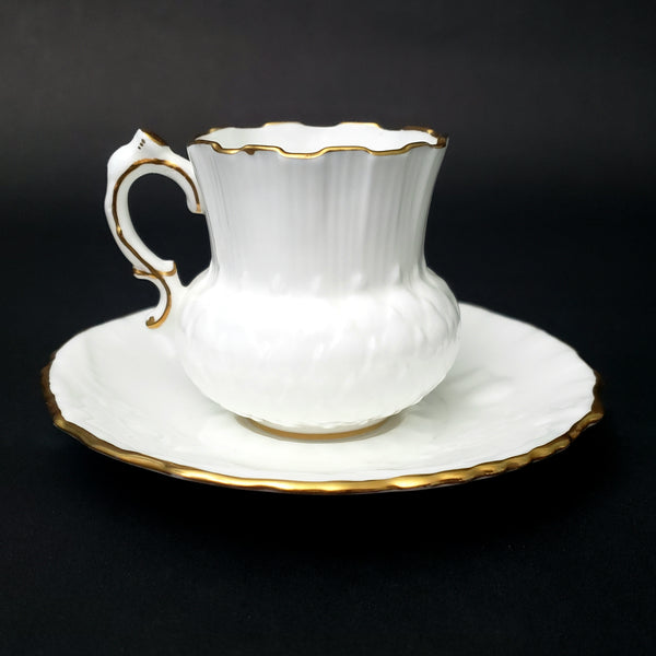 Vintage Hammersley Bone China White Demitasse Cup & Saucer Set Gold Gilt Trim