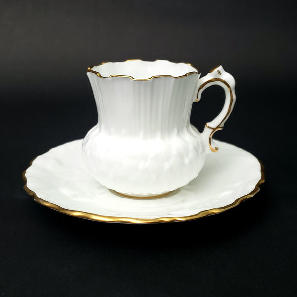 Vintage Hammersley Bone China White Demitasse Cup & Saucer Set Gold Gilt Trim