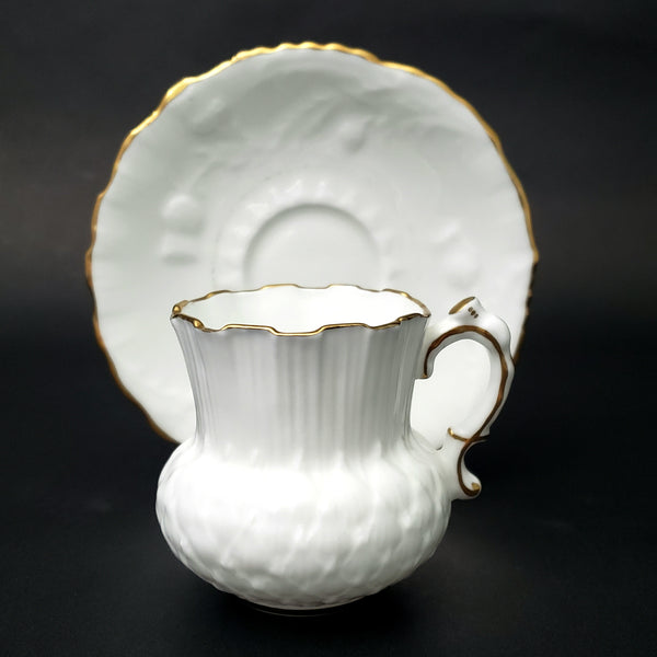 Vintage Hammersley Bone China White Demitasse Cup & Saucer Set Gold Gilt Trim