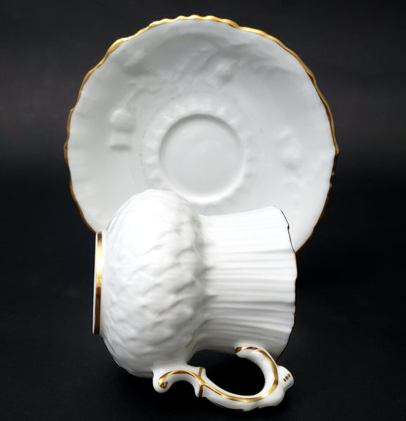 Vintage Hammersley Bone China White Demitasse Cup & Saucer Set Gold Gilt Trim