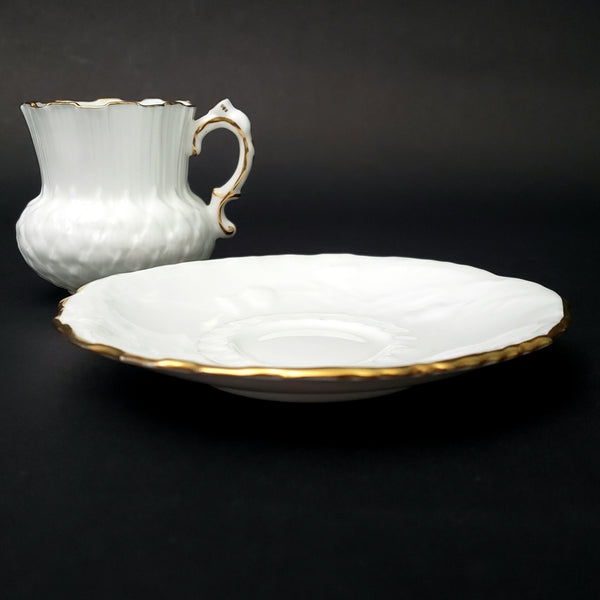 Vintage Hammersley Bone China White Demitasse Cup & Saucer Set Gold Gilt Trim