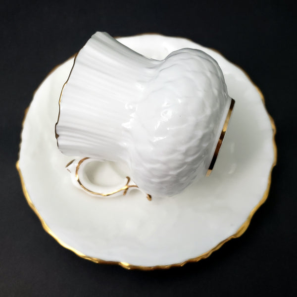 Vintage Hammersley Bone China White Demitasse Cup & Saucer Set Gold Gilt Trim