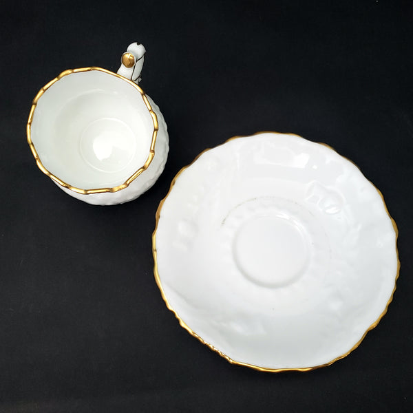 Vintage Hammersley Bone China White Demitasse Cup & Saucer Set Gold Gilt Trim