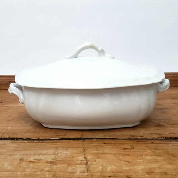 Antique White Ironstone Oval Vegetable Tureen with Lid by Johnson Brothers