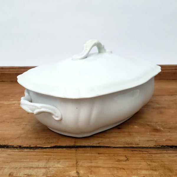 Antique White Ironstone Vegetable Tureen with Lid by Johnson Brothers