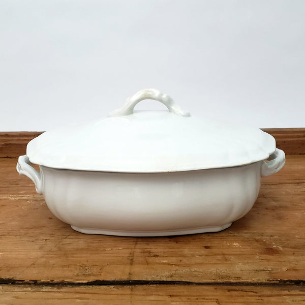 Antique White Ironstone Vegetable Tureen with Lid by Johnson Brothers