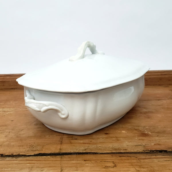 Antique White Ironstone Vegetable Tureen with Lid by Johnson Brothers