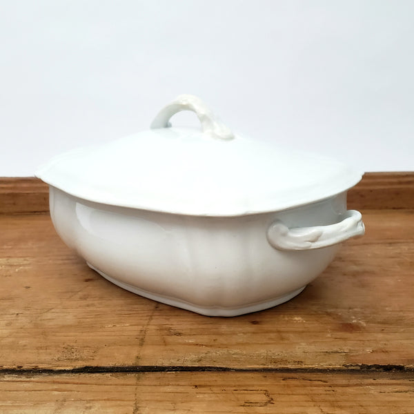 Antique White Ironstone Vegetable Tureen with Lid by Johnson Brothers