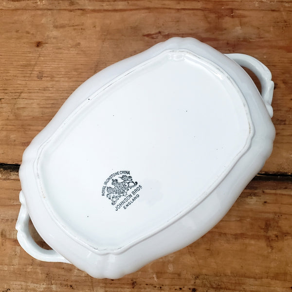 Antique White Ironstone Vegetable Tureen with Lid by Johnson Brothers